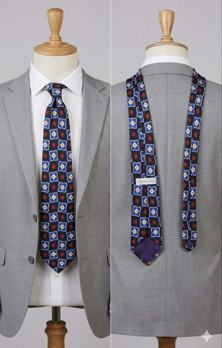 Vintage Perry Ellis Portfolio Geometric Pattern Silk Necktie